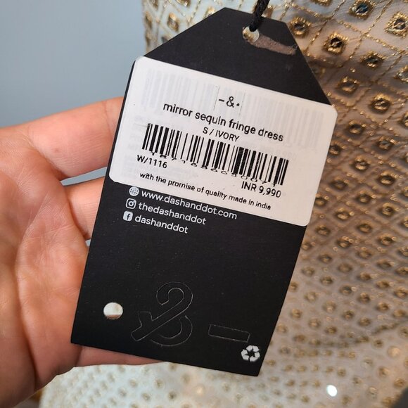 Dash and Dot Mirror Sequin Dress Fringe 1920s Gilded Gold Holiday Wedding New - Picture 7 of 11